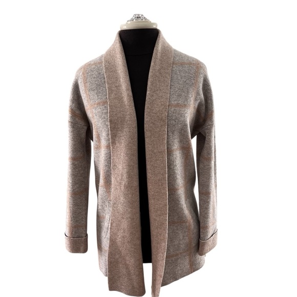 Max Studio 2-Ply Cashmere Sweater Cardigan Jacket Gray Peach Pockets Luxury S - Picture 1 of 8